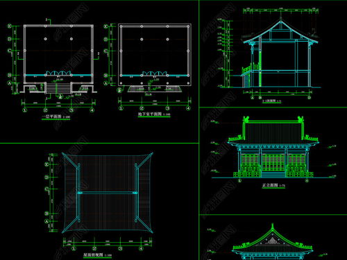 古建单檐大殿建筑结构施工CAD图纸设计平面图下载